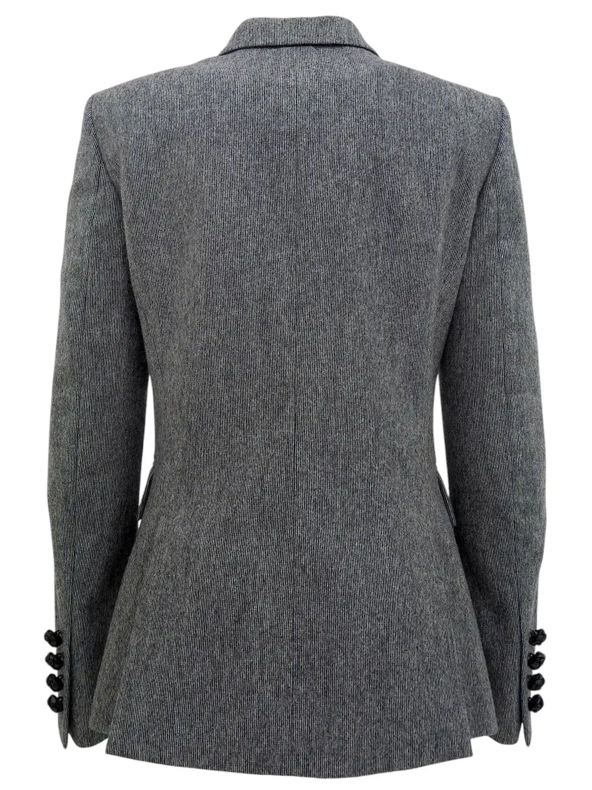 Wool and leather button double-breasted jacket in grey