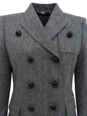 Wool and leather button double-breasted jacket in grey
