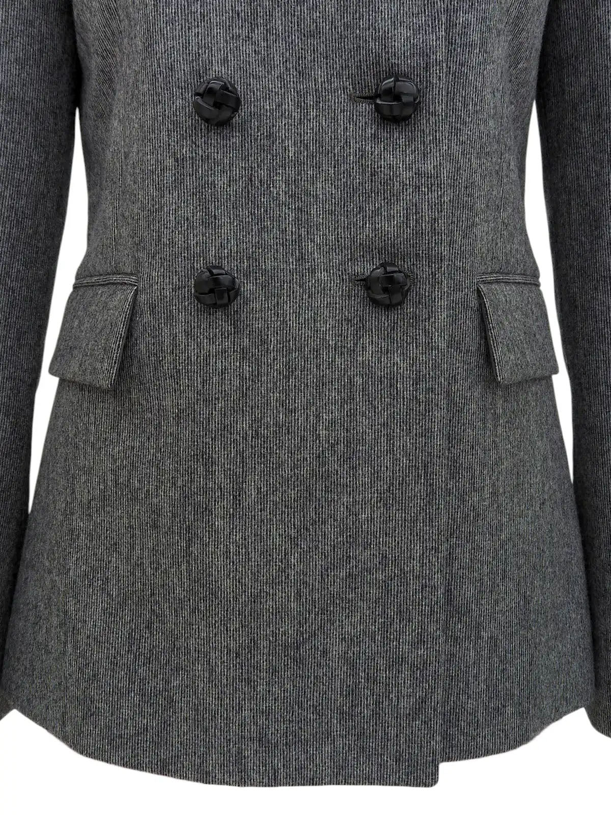 Wool and leather button double-breasted jacket in grey