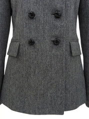 Wool and leather button double-breasted jacket in grey