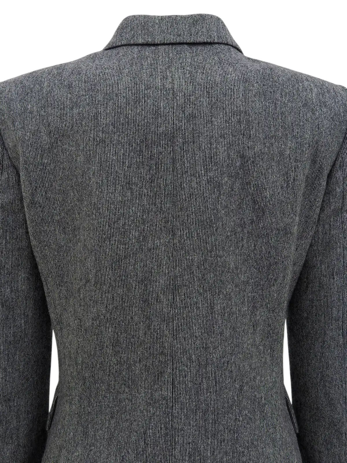 Wool and leather button double-breasted jacket in grey