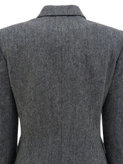Wool and leather button double-breasted jacket in grey
