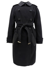 Cotton and leather combination long coat in black