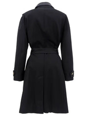 Cotton Leather Combination Long Coat Black