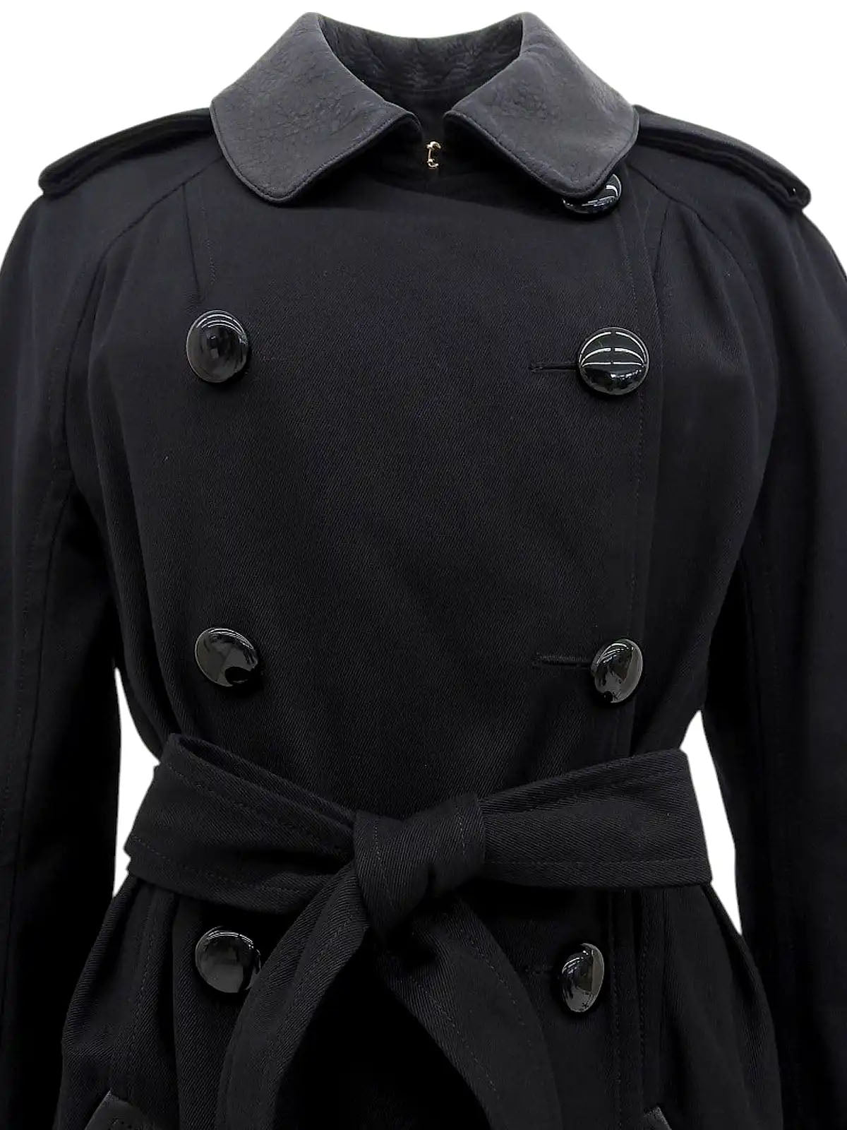 Cotton Leather Combination Long Coat Black