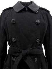 Cotton Leather Combination Long Coat Black