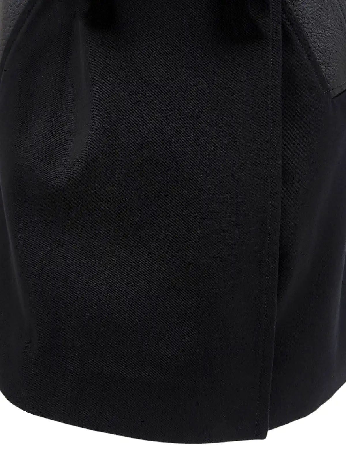 Cotton and leather combination long coat in black
