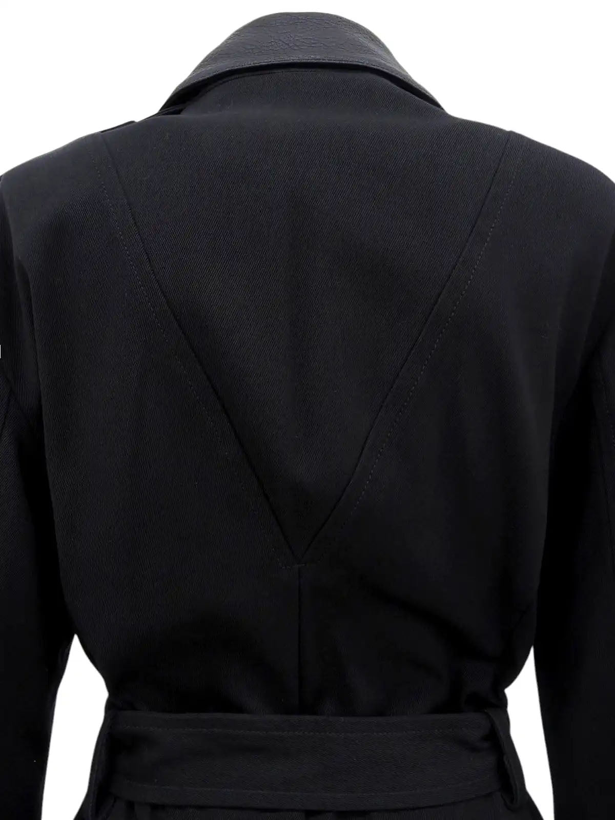 Cotton and leather combination long coat in black