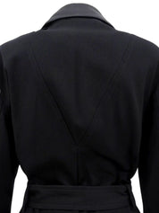 Cotton and leather combination long coat in black