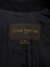 Cotton and leather combination long coat in black
