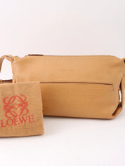 Logo embossed shoulder bag in beige