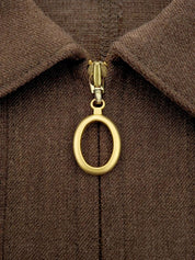 Brown wool oval zip-up long sleeve dress