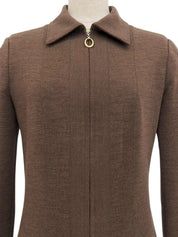 Brown wool oval zip-up long sleeve dress