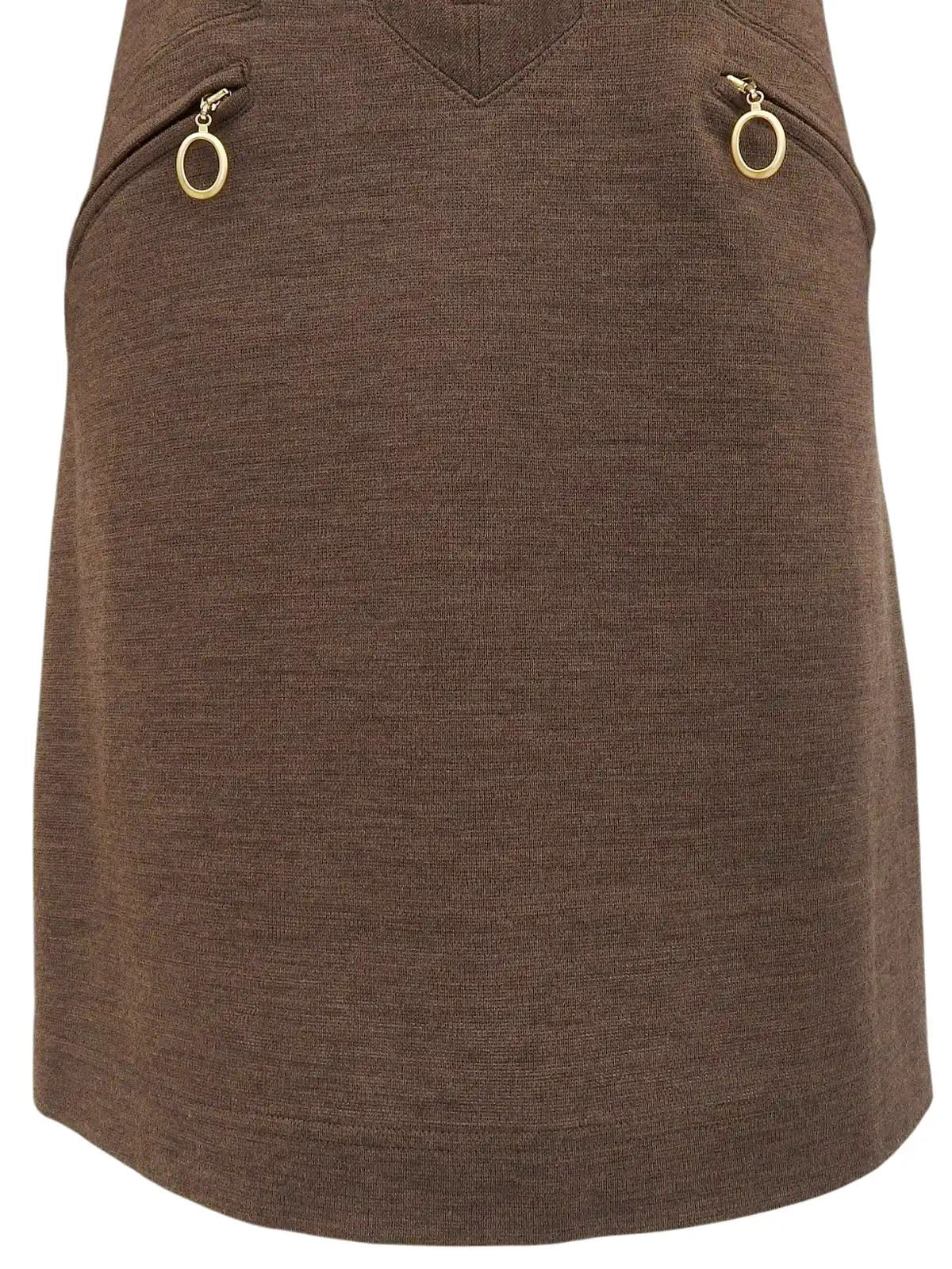 Brown wool oval zip-up long sleeve dress