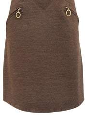 Brown wool oval zip-up long sleeve dress