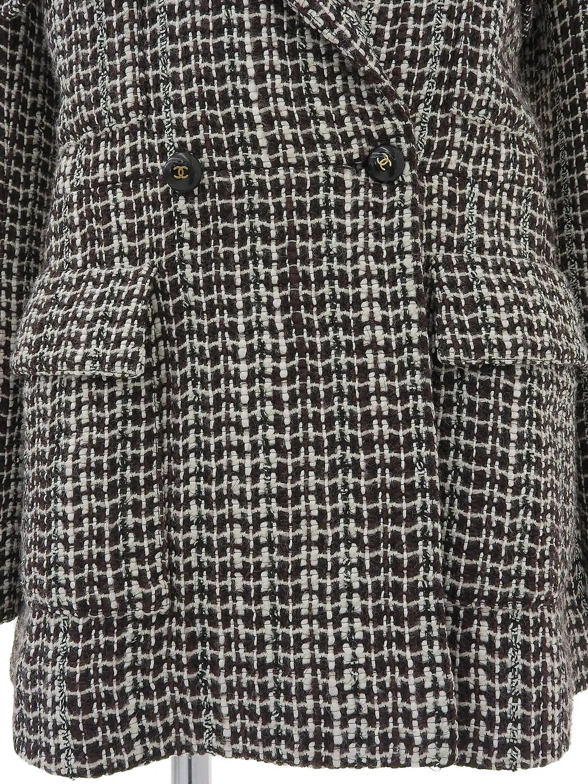 2001 Tweed CC Mark 纽扣夹克，象牙色/棕色