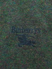 ウールロゴ刺繍ロングスリーブニットトップス　グリーン/マルチ