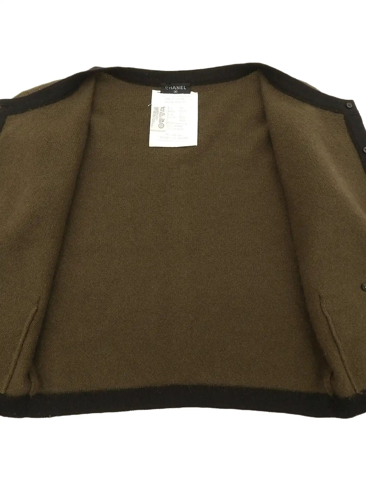 1994 Cashmere Two-Tone CC Mark Button Cardigan in Dark Brown/Black