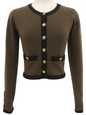 1994年製 カシミアバイカラーCCマークボタンカーディガン ダークブラウン/ブラック