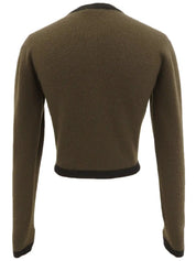 1994年製 カシミアバイカラーCCマークボタンカーディガン ダークブラウン/ブラック