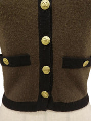 1994年製 カシミアバイカラーCCマークボタンカーディガン ダークブラウン/ブラック