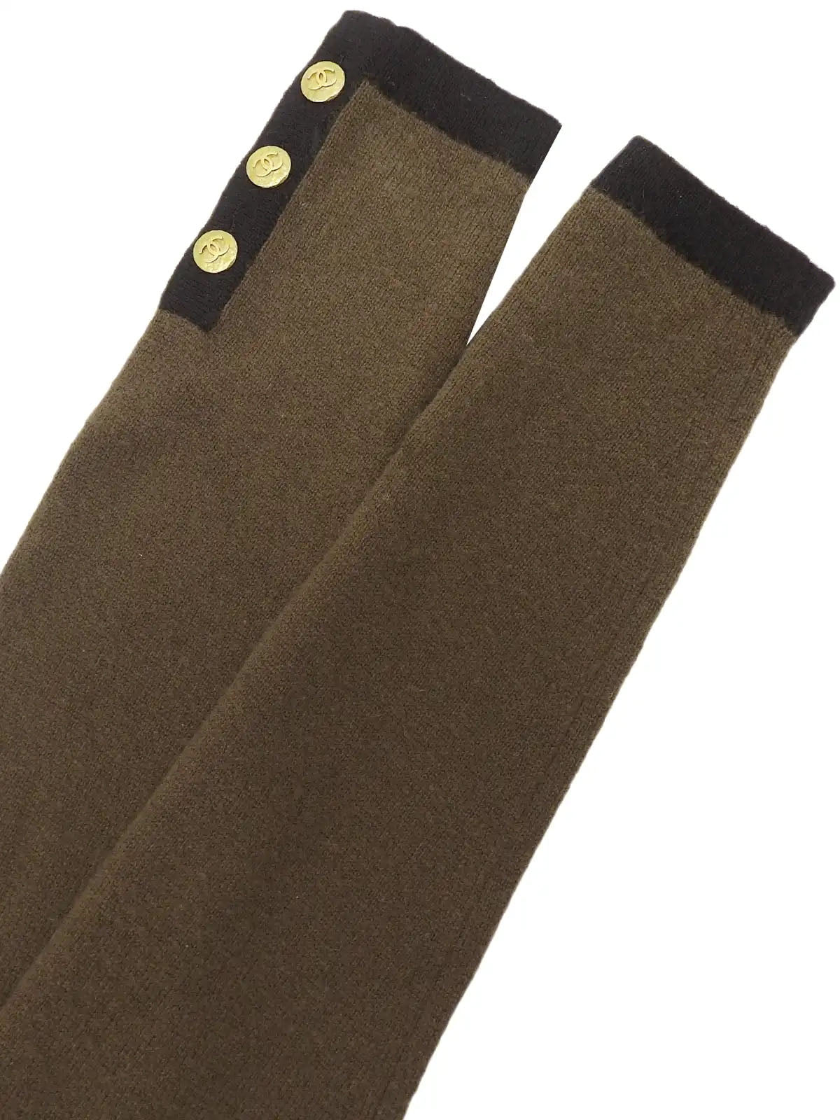 1994年製 カシミアバイカラーCCマークボタンカーディガン ダークブラウン/ブラック