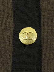 1994年製 カシミアバイカラーCCマークボタンカーディガン ダークブラウン/ブラック