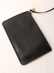 1995年頃製　キャビアスキンCCターンロックプレートポーチ付き巾着ショルダーバッグ　ブラック