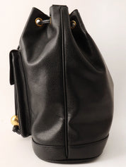 1995年頃製　キャビアスキンCCターンロックプレートポーチ付き巾着ショルダーバッグ　ブラック