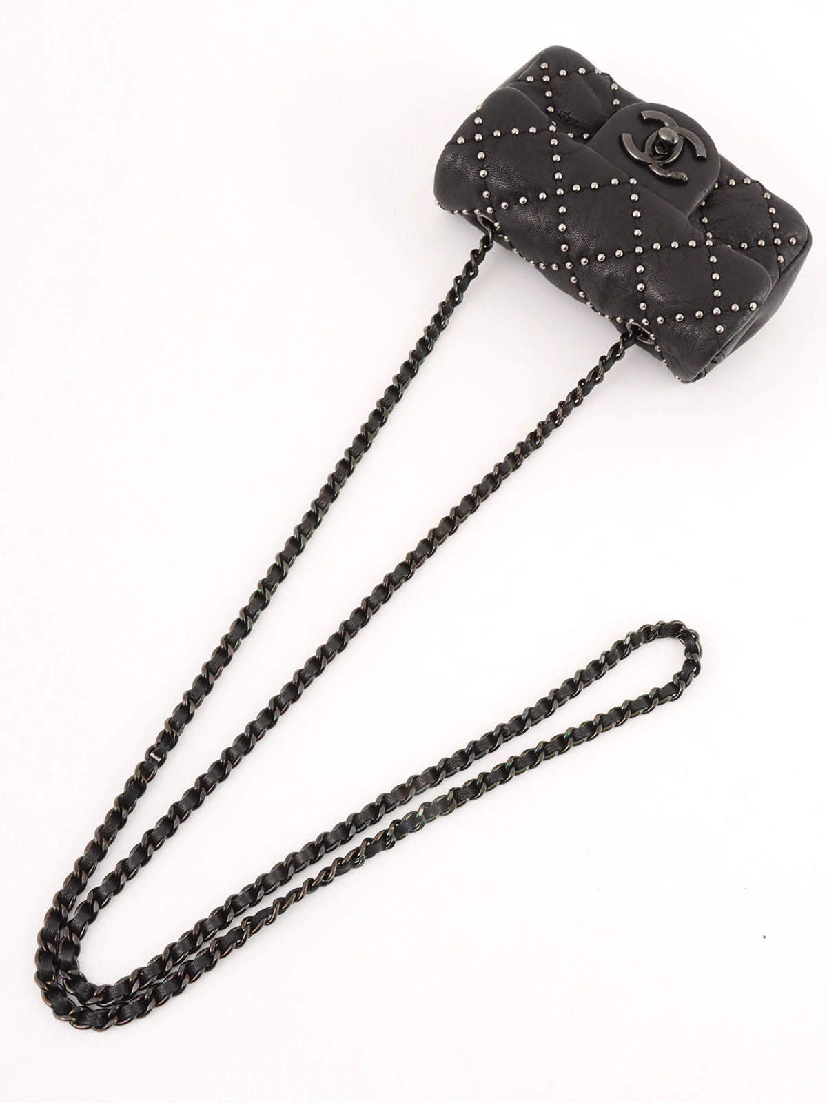 2014 Studded CC Turnlock Chain Bag Mini Black