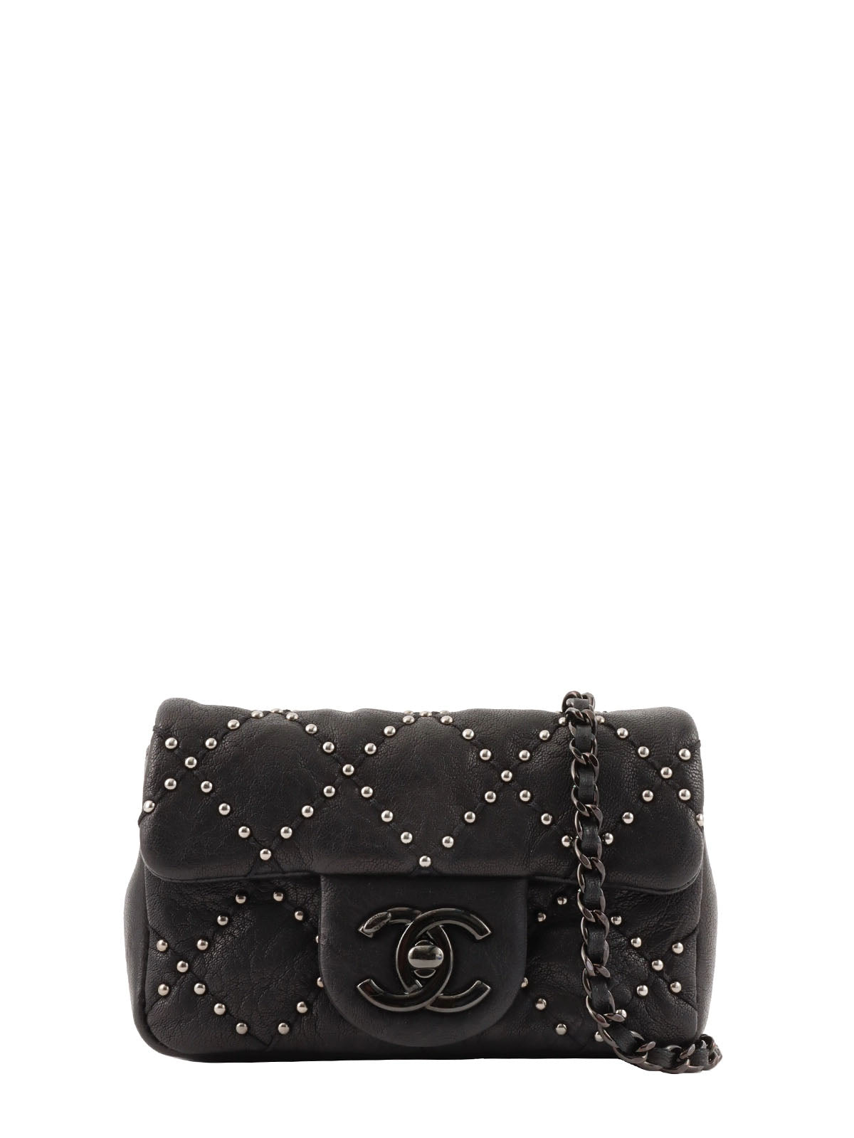 2014 Studded CC Turnlock Chain Bag Mini Black