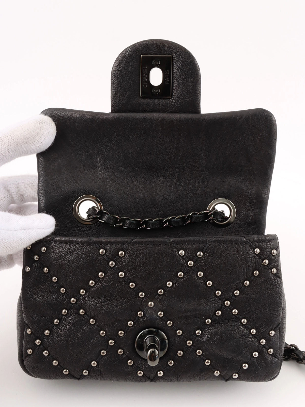 2014 Studded CC Turnlock Chain Bag Mini Black