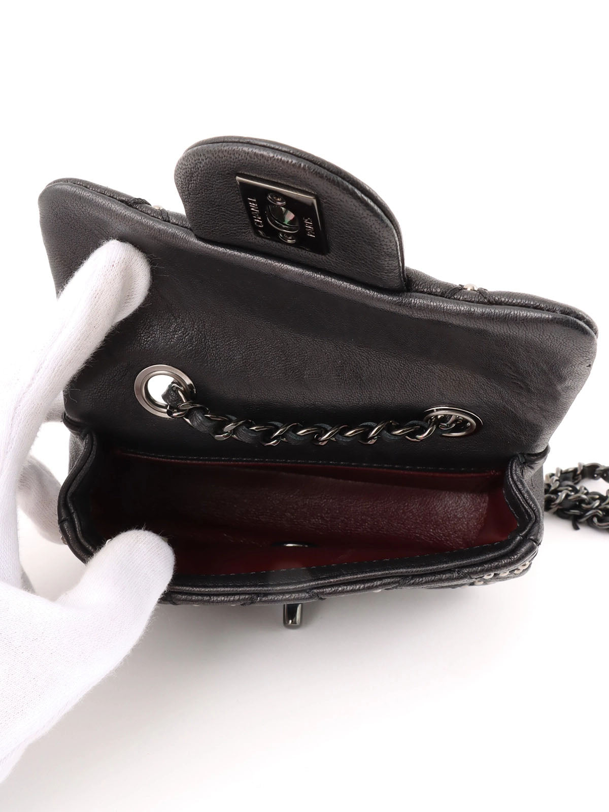 2014 Studded CC Turnlock Chain Bag Mini Black
