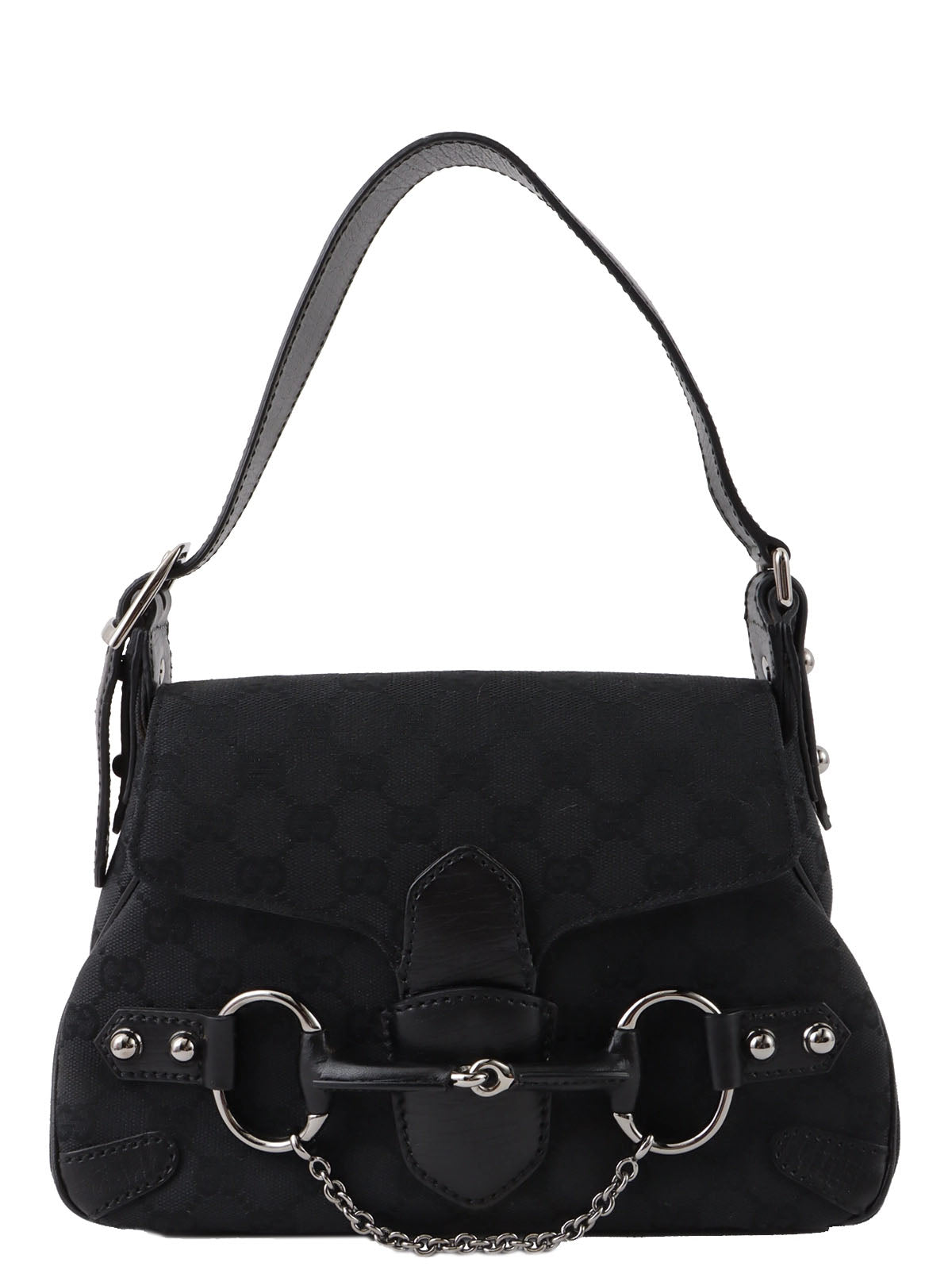 キャンバスGGパターンホースビットプレートショルダーバッグ　ブラック