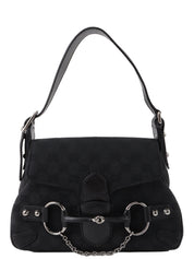 キャンバスGGパターンホースビットプレートショルダーバッグ　ブラック