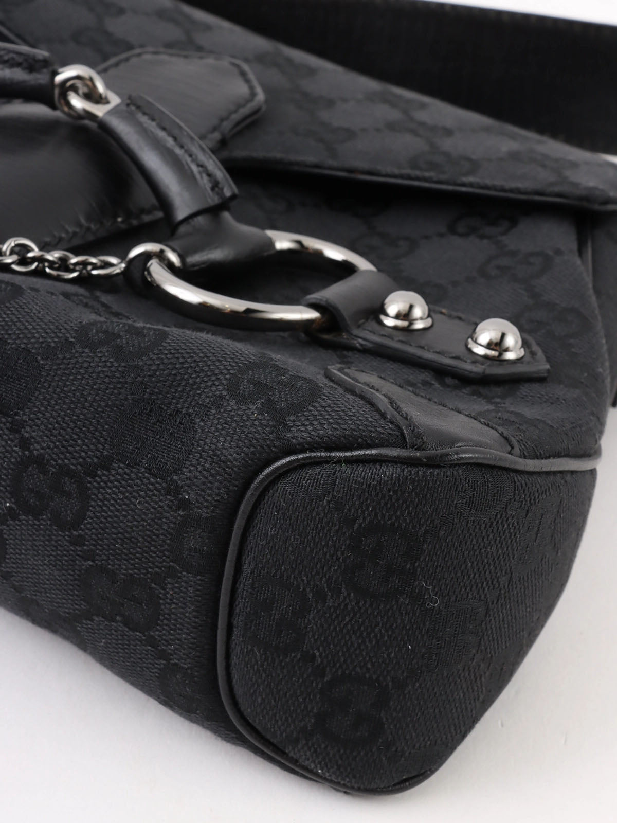 キャンバスGGパターンホースビットプレートショルダーバッグ　ブラック