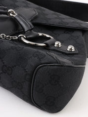 キャンバスGGパターンホースビットプレートショルダーバッグ　ブラック