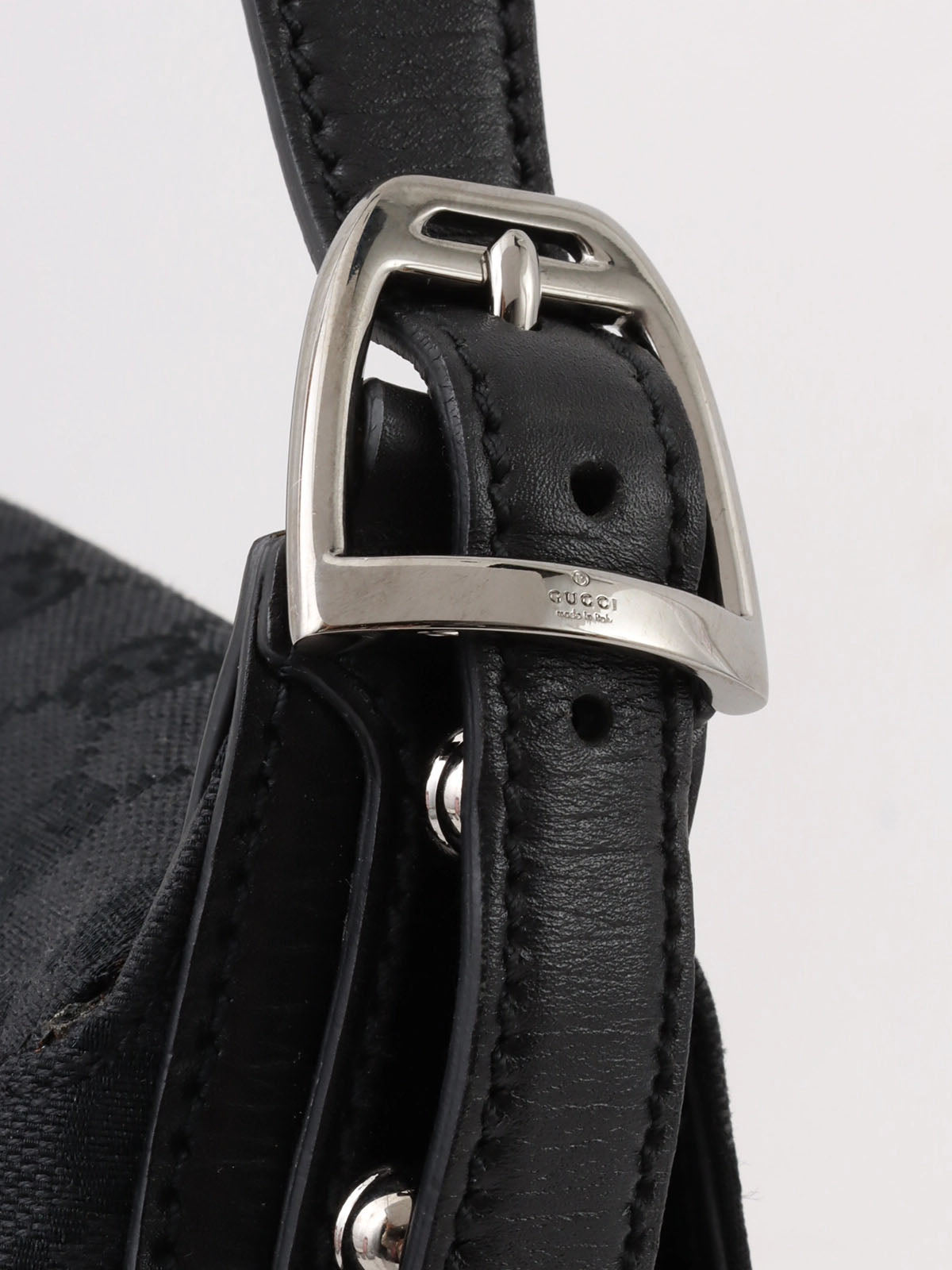 キャンバスGGパターンホースビットプレートショルダーバッグ　ブラック