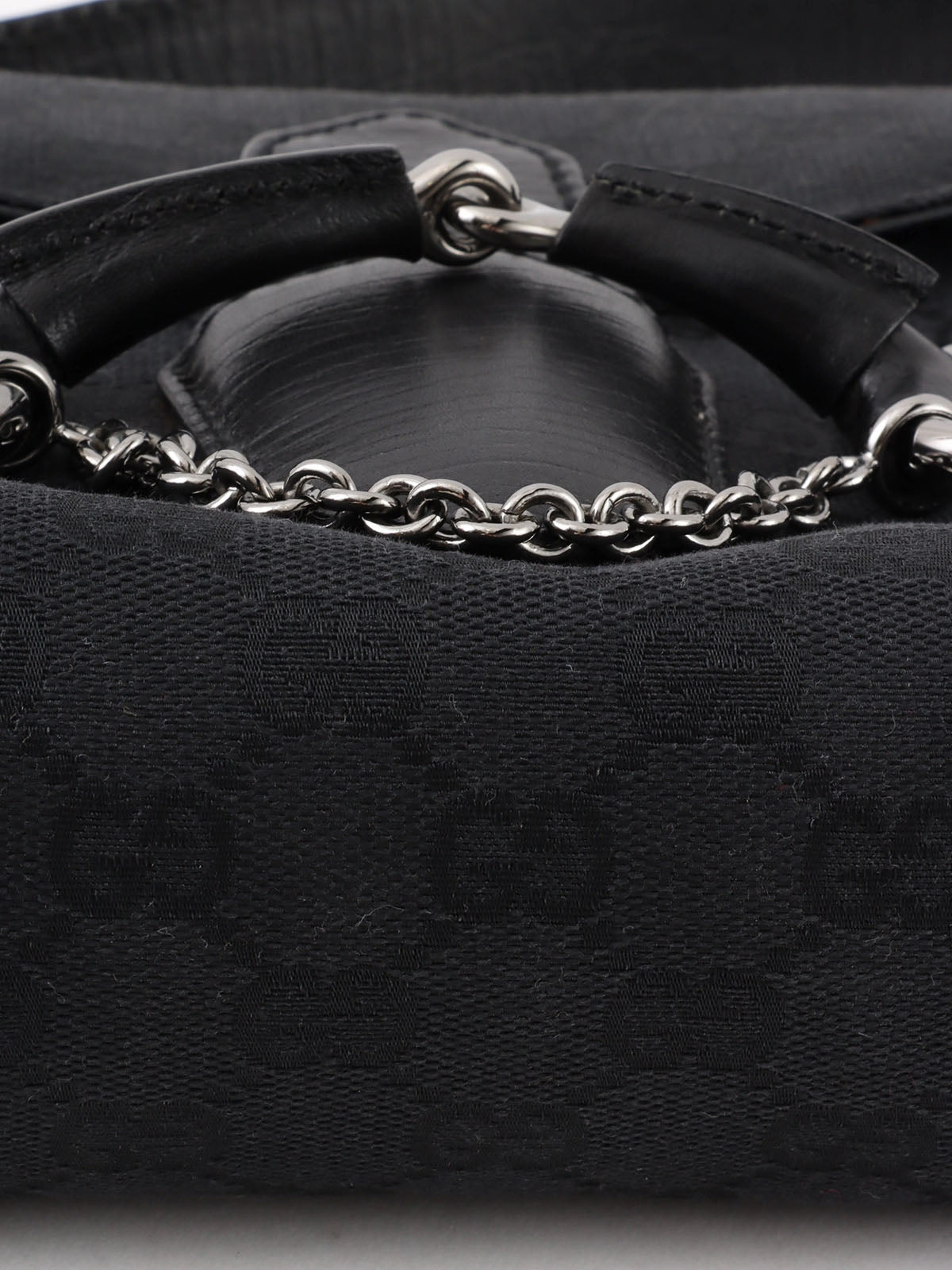 キャンバスGGパターンホースビットプレートショルダーバッグ　ブラック