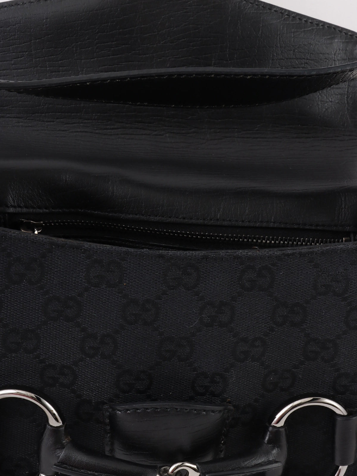 キャンバスGGパターンホースビットプレートショルダーバッグ　ブラック