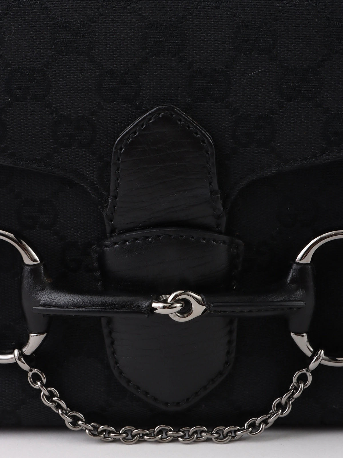 キャンバスGGパターンホースビットプレートショルダーバッグ　ブラック