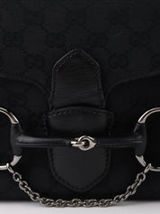 キャンバスGGパターンホースビットプレートショルダーバッグ　ブラック