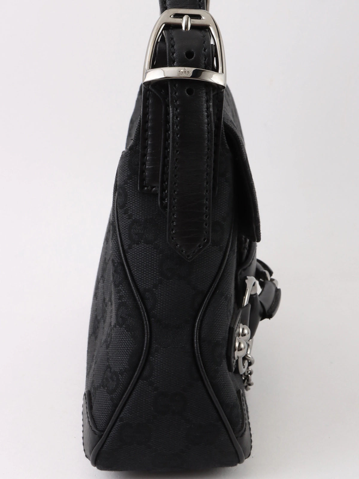 キャンバスGGパターンホースビットプレートショルダーバッグ　ブラック