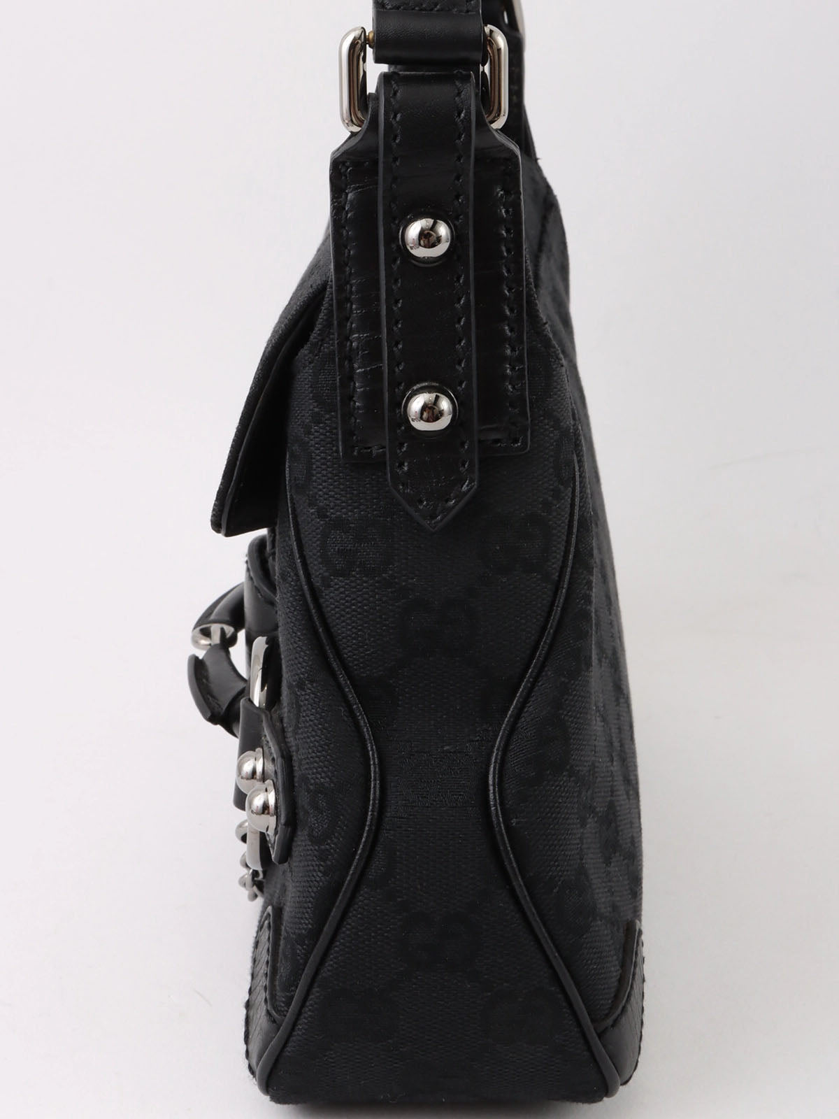 キャンバスGGパターンホースビットプレートショルダーバッグ　ブラック