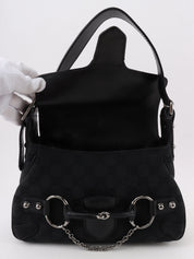 キャンバスGGパターンホースビットプレートショルダーバッグ　ブラック