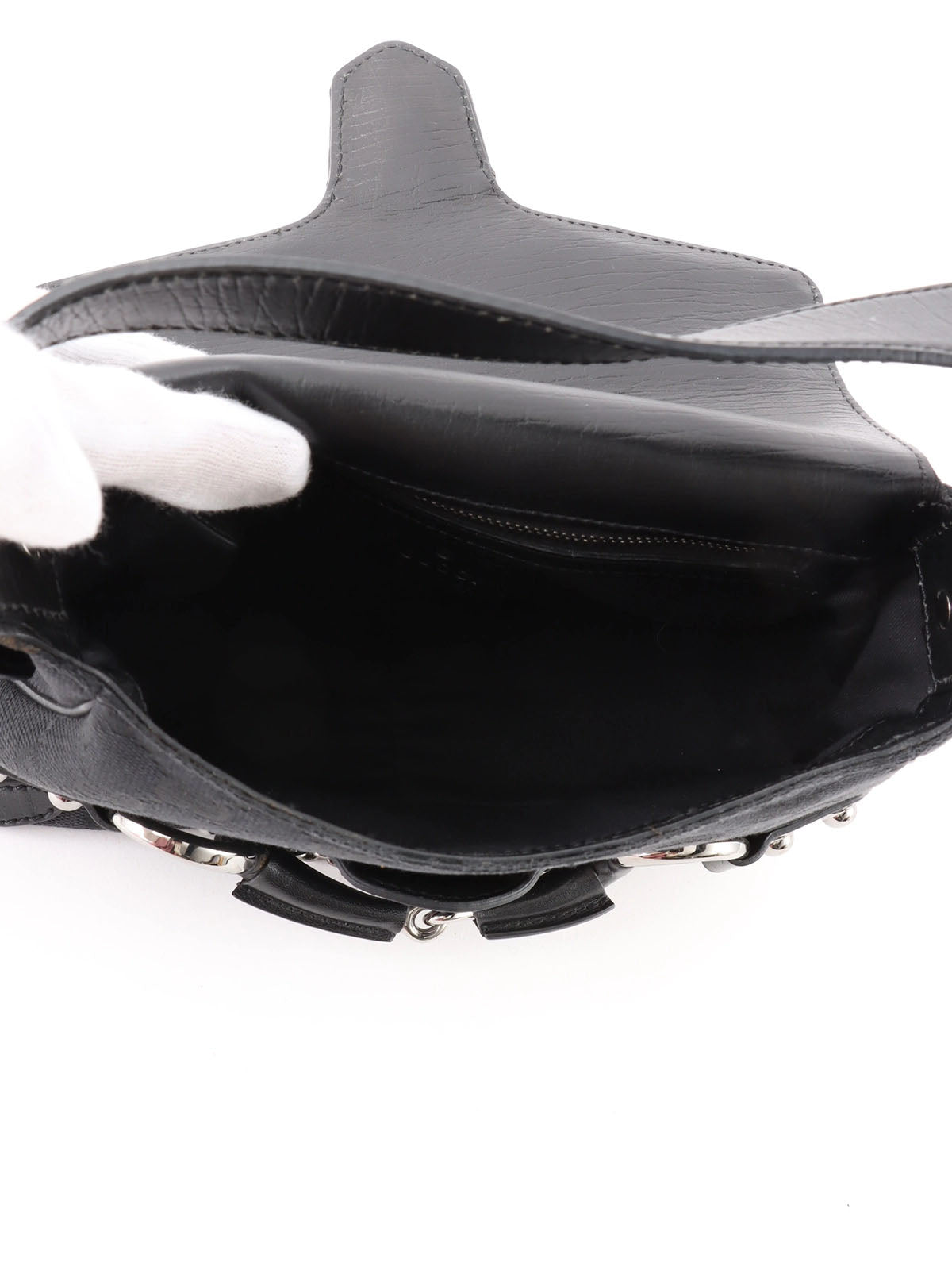 キャンバスGGパターンホースビットプレートショルダーバッグ　ブラック