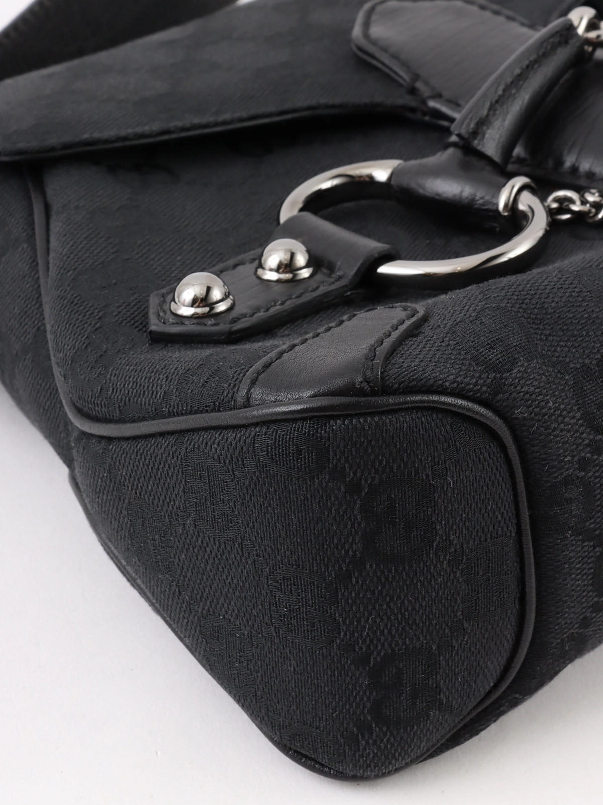 キャンバスGGパターンホースビットプレートショルダーバッグ　ブラック