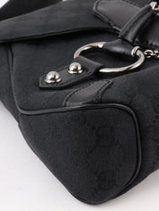 キャンバスGGパターンホースビットプレートショルダーバッグ　ブラック