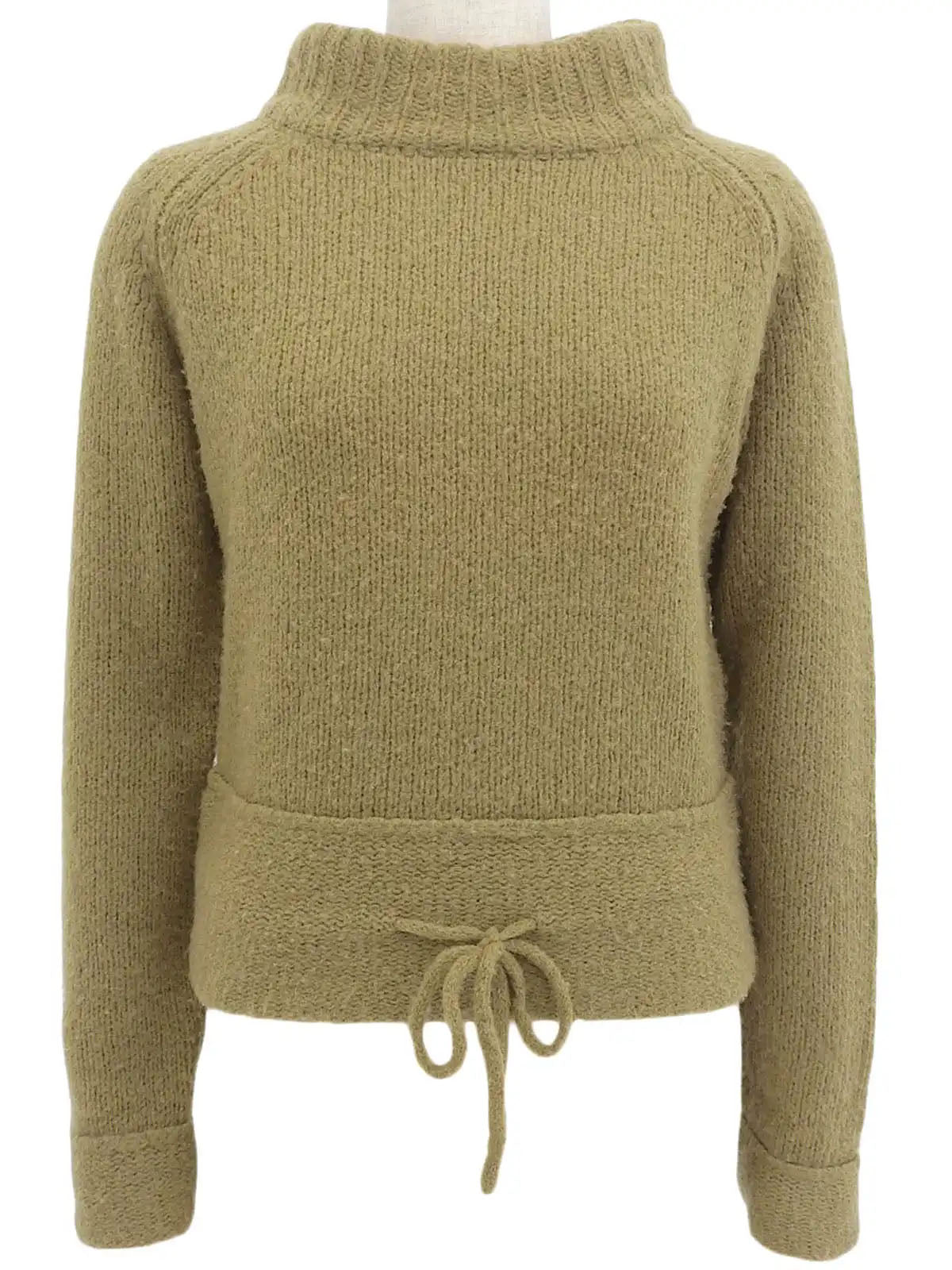 ウールハイネックニットセーター カーキ