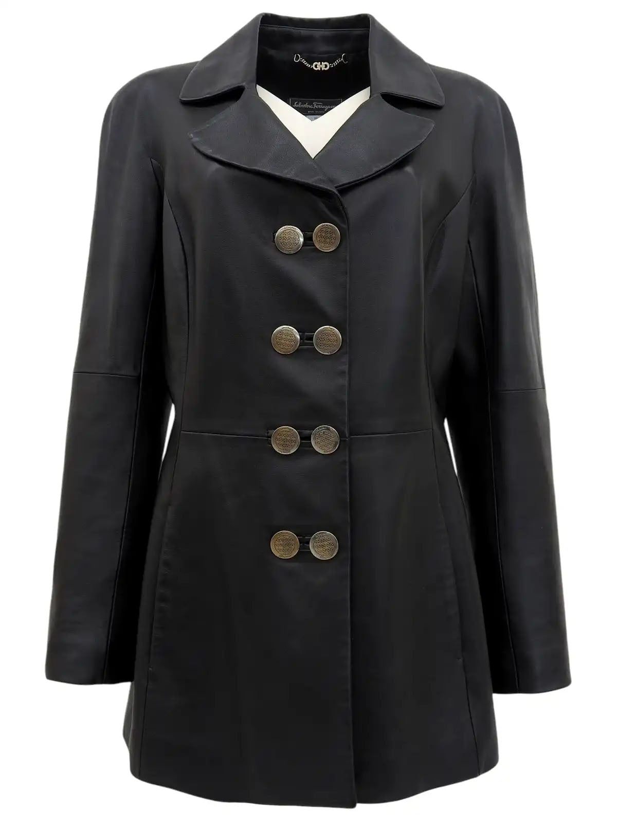 Real Leather Logo Button Jacket in Black